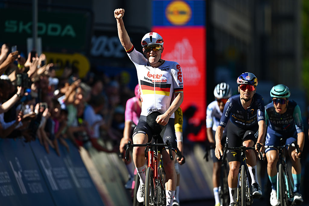 Georg Zimmermann celebrates winning 2026 Eschborn-Frankfurt