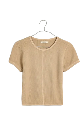 Waffle Knit Crewneck Short-Sleeve Crop Tee (Was $45) 