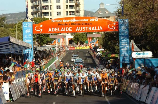 The bunch were cruising in the early part of the People's Choice Classic criterium