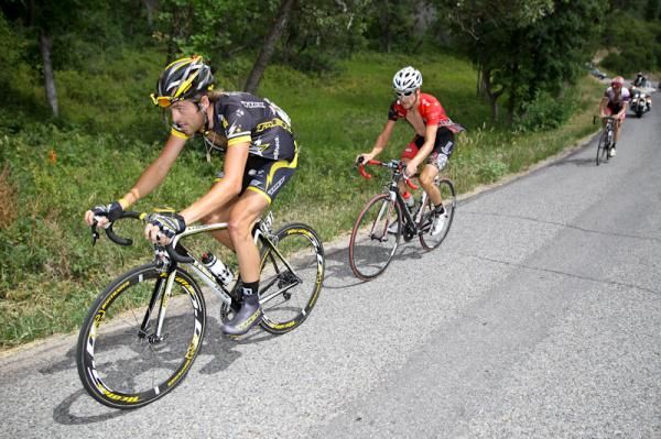 Alex Dowsett (Trek-Livestrong) fighting to stay up with the break.