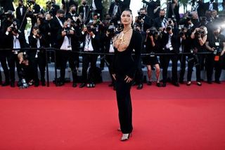 us model bella hadid poses as she arrives for the screening of the film tre piani three floors at the 74th edition of the cannes film festival in cannes, southern france, on july 11, 2021 photo by christophe simon afp photo by christophe simonafp via getty images