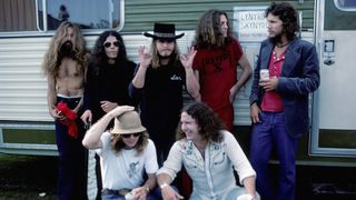 Southern rock legends Lynyrd Skynyrd backstage at a concert in 1976