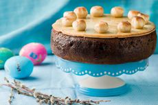 Close up of a Easter Simnel cake on a cake stand
