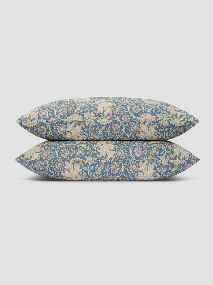 Blue botanically patterned pillowcases