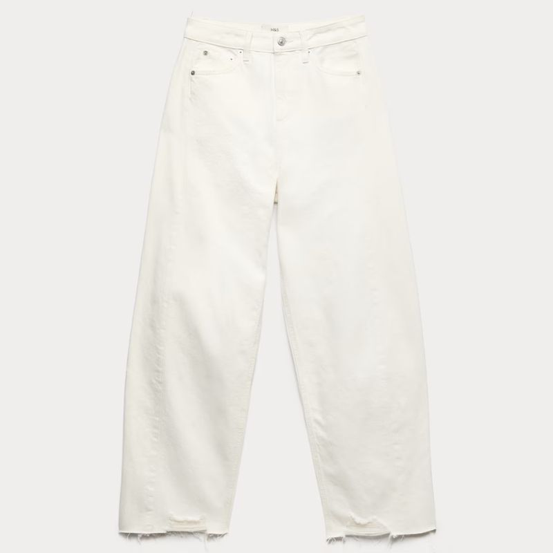 M&amp;amp;S, white barrel leg jeans