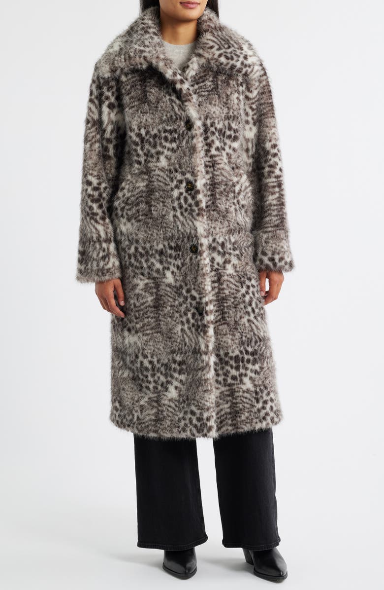 Abstract Leopard Faux Fur Coat