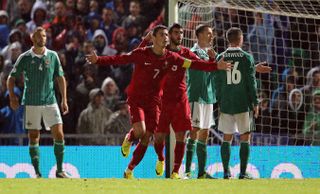 Portugal’s Cristiano Ronaldo celebrates scoring against Northern Ireland