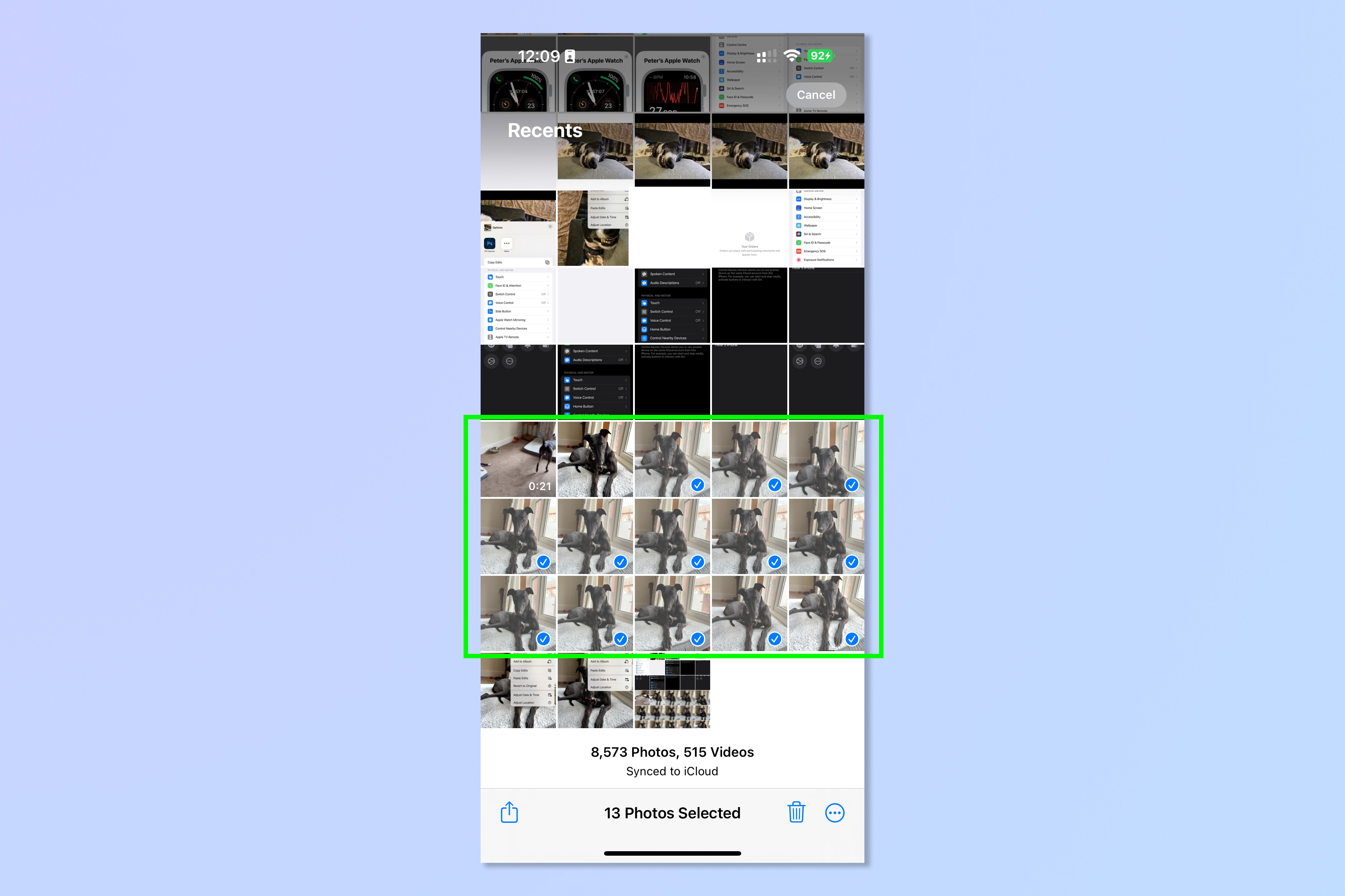 Снимок экрана, показывающий шаги, необходимые для копирования и вставки изменений на iOS.