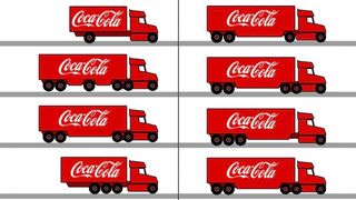 Graphic showing variations in the Coca-Cola truck design in the AI-generated Coca-Cola Christmas ad
