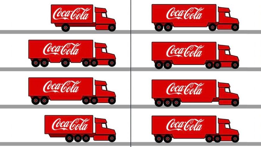 Graphic showing variations in the Coca-Cola truck design in the AI-generated Coca-Cola Christmas ad