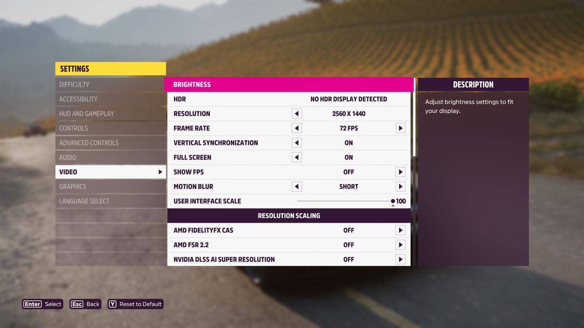 Screenshot of Forza Horizon 5's PC settings.