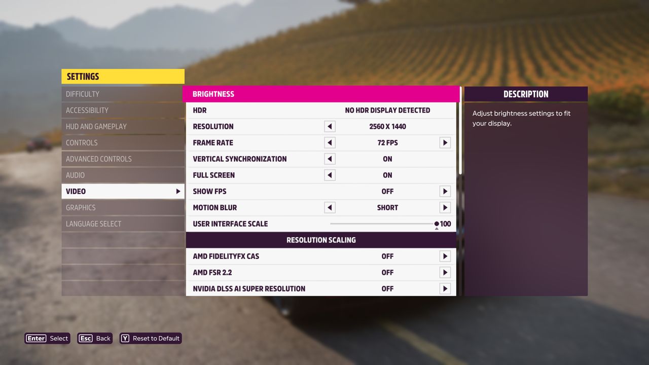 Screenshot of Forza Horizon 5's PC settings.