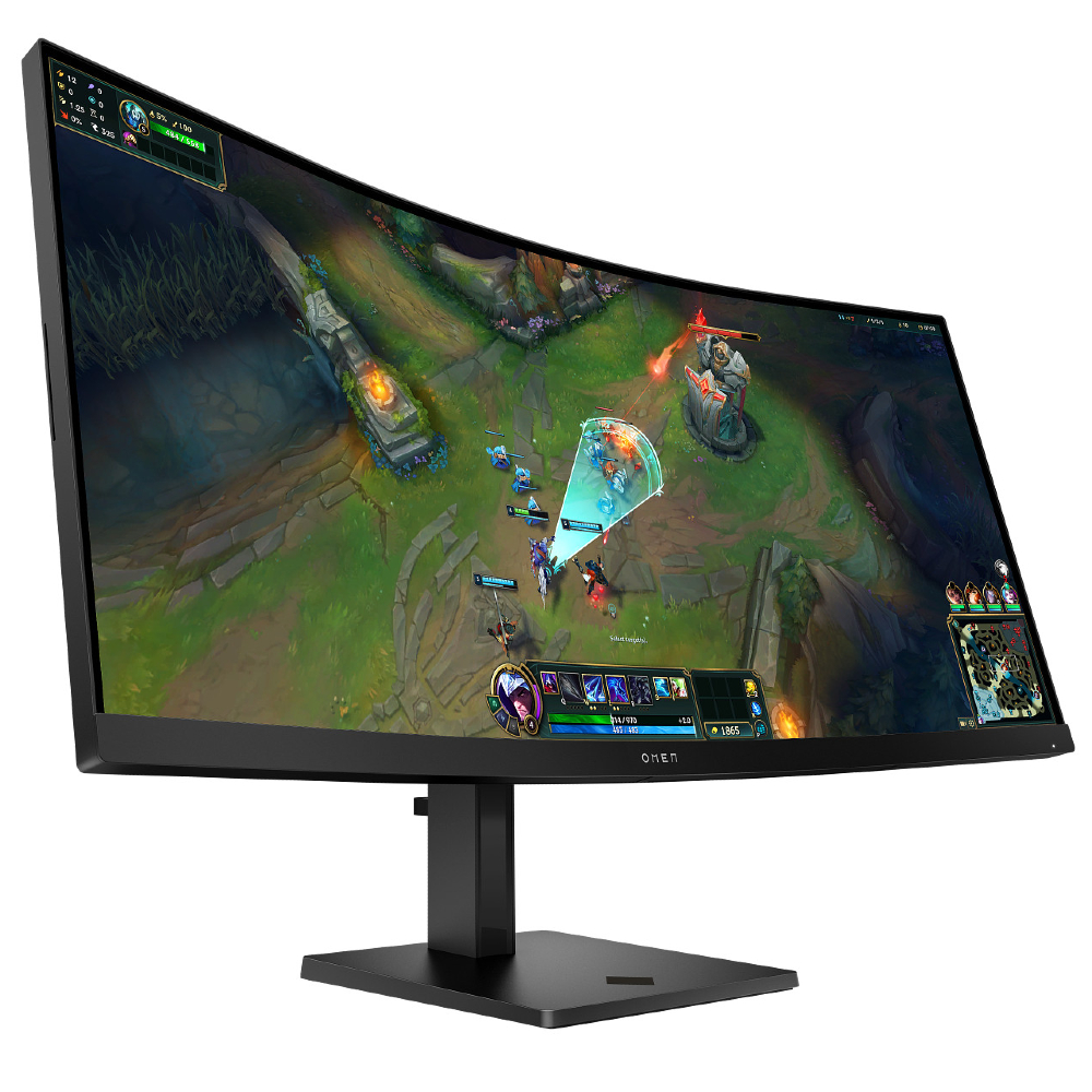 Render of the HP OMEN 34c (G2) gaming monitor.
