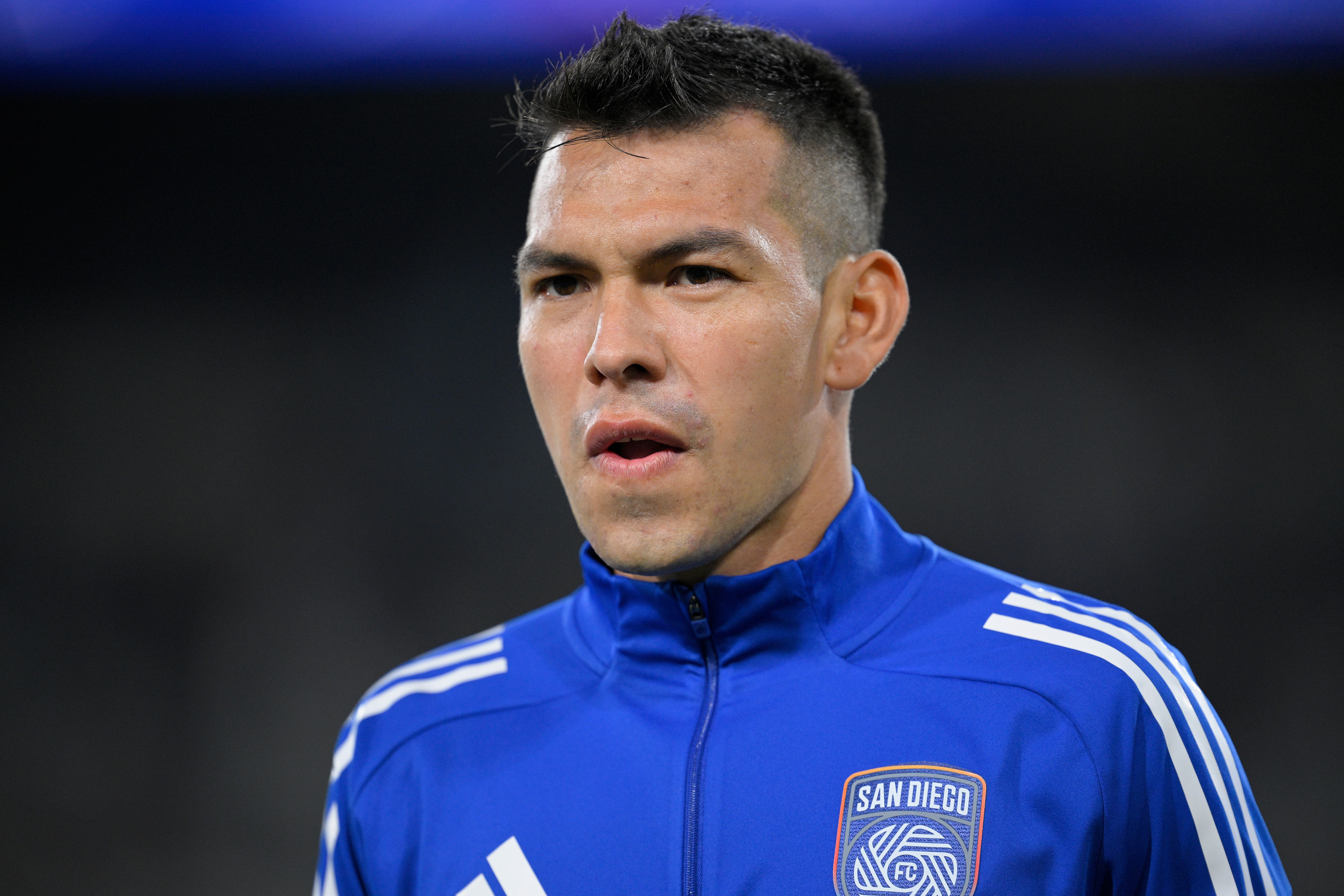 SAN DIEGO, CALIFORNIA - NOVEMBER 29: Hirving Lozano #11 of the San Diego FC looks on during warmups prior to the Audi 2025 MLS Cup western conference final match between San Diego FC and Vancouver Whitecaps FC at Snapdragon Stadium on November 29, 2025 in San Diego, California. (Photo by Orlando Ramirez/Getty Images)