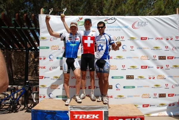 Fabian Giger (Switzerland), Martin Fanger (Switzerland) and Shlomi Haimi (Israel) on the podium at the 2010 Yokne'am race