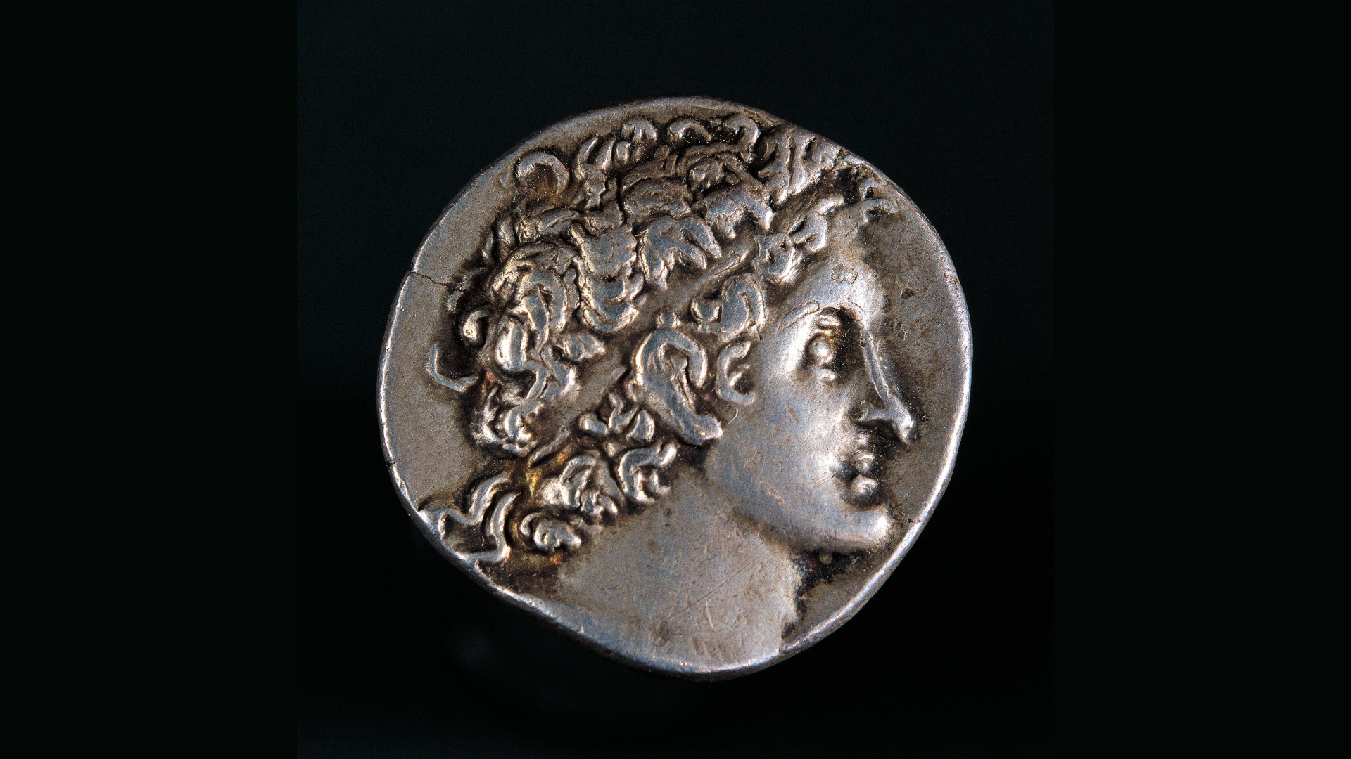 Silver tetradrachm bearing the image of Ptolemy I Soter, recto. Egyptian coins, A.D. 4th-3rd century