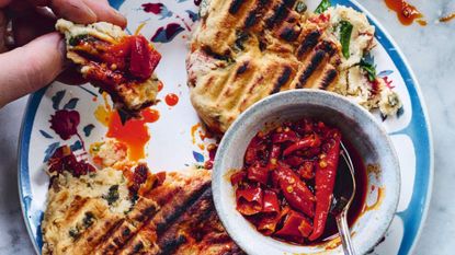 Griddled olive, tomato & basil flatbreads