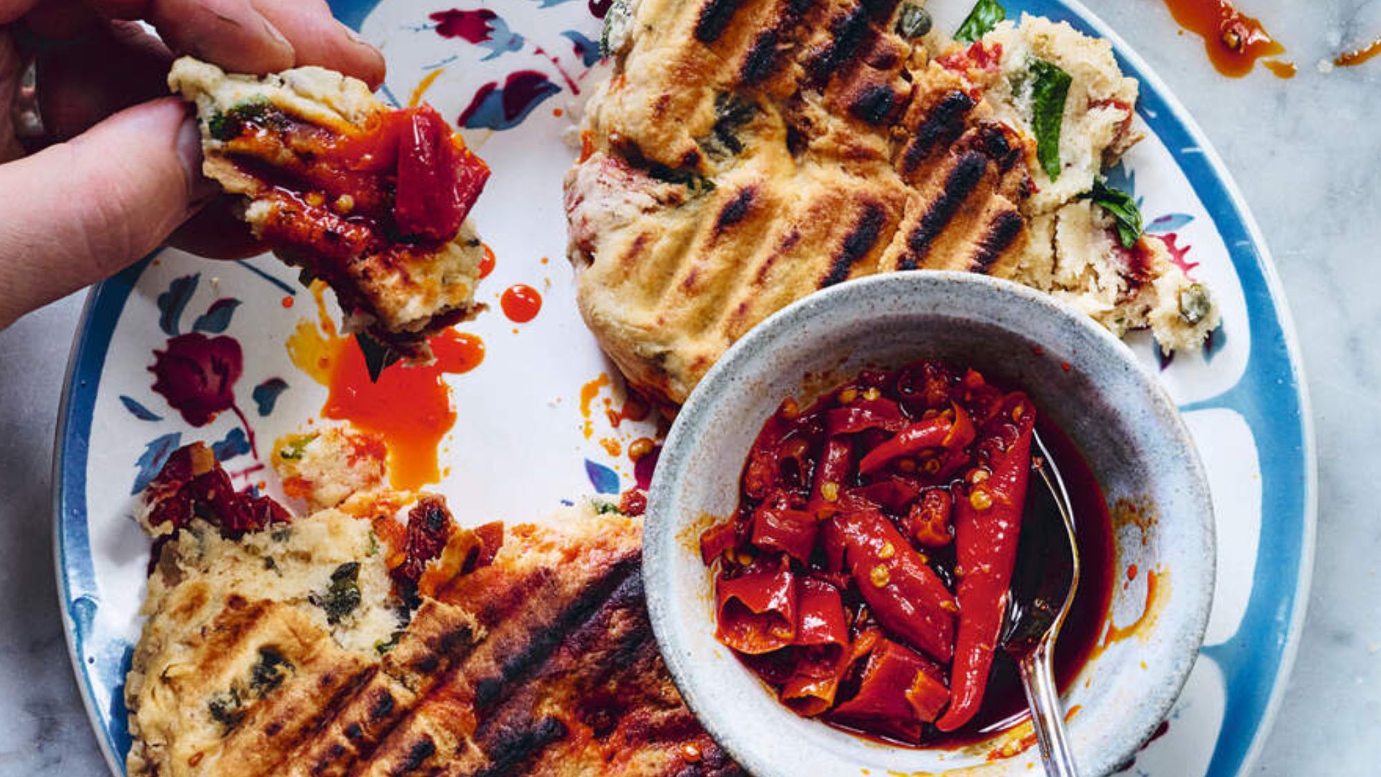 Griddled olive, tomato &amp; basil flatbreads