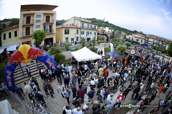 The finish area was crowd to cheer the winners of the stage