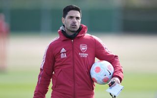 Arsenal manager Mikel Arteta conducts training at London Colney