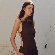 Zara EMBROIDERED OPEN BACK TOP in brown