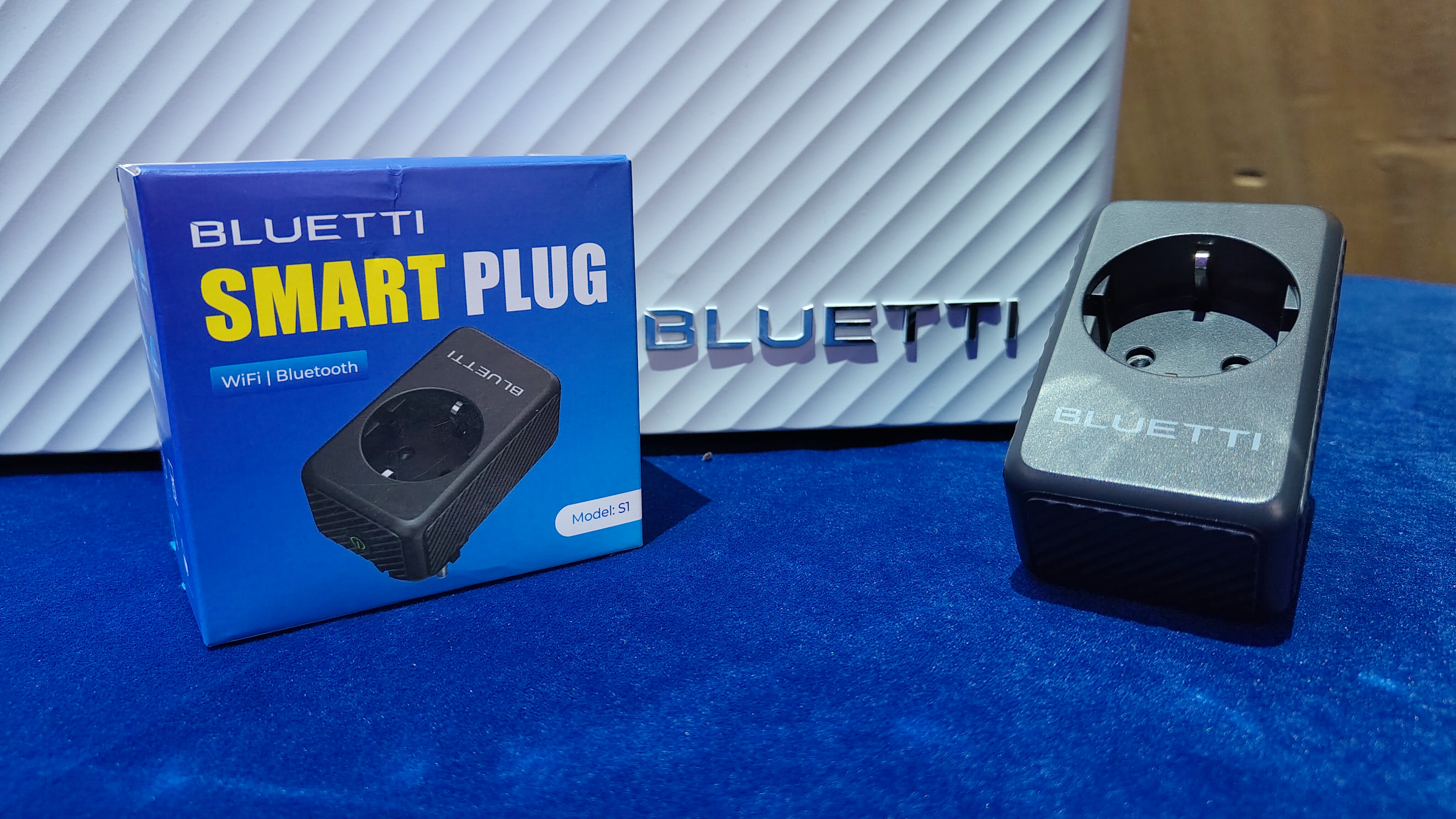 Bluetti Balco accessories, the S Meter and S1 Smart Plug on show at an event in Paris