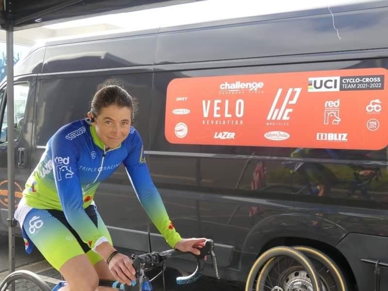 Corey Coogan-Cisek warms up near the van