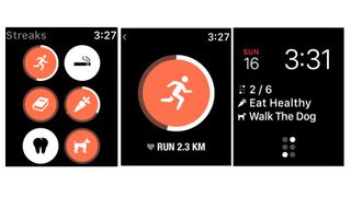 Skjermbilder fra appen Streaks for Apple Watch.