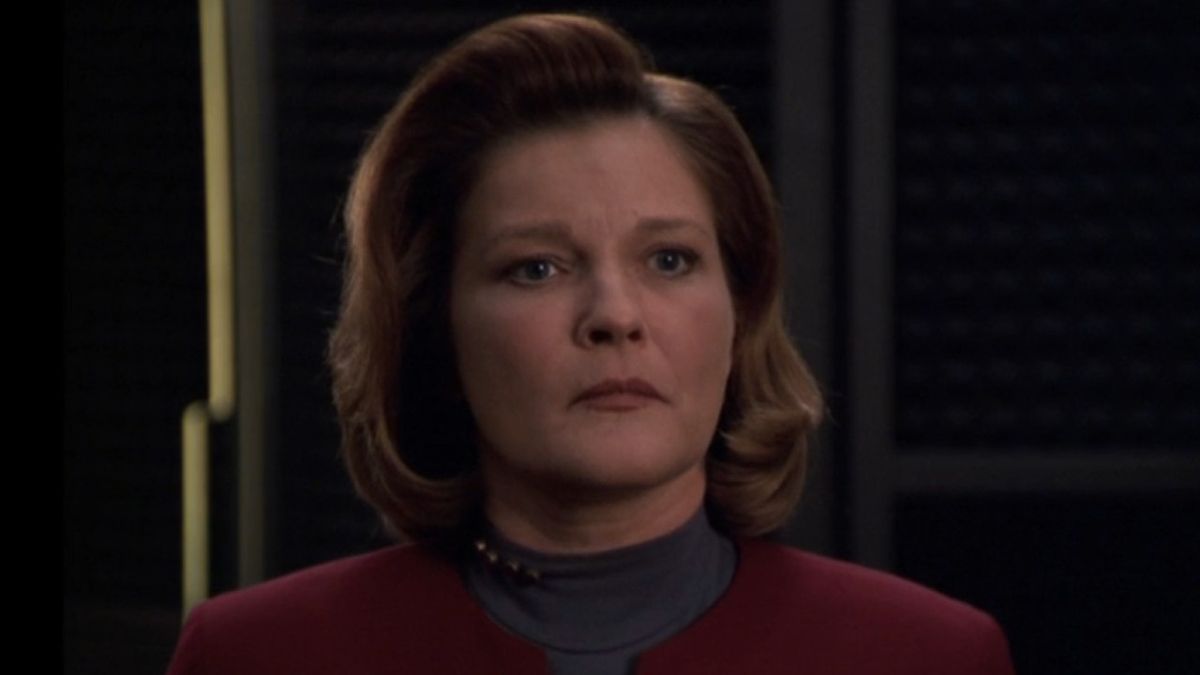 Kate Mulgrew in the Voyager finale in Star Trek