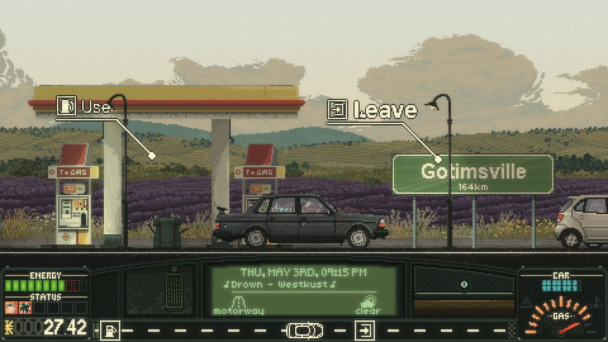 Driving past a petrol station in the Steam Next Fest demo for Keep Driving