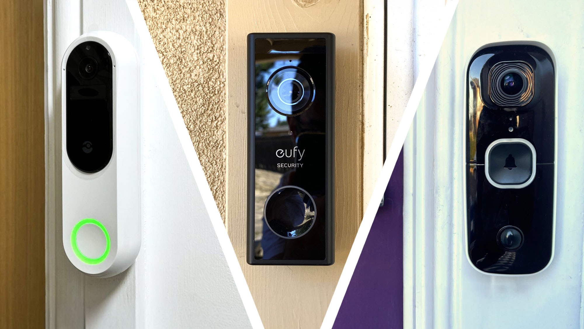 Composite image of three video doorbells