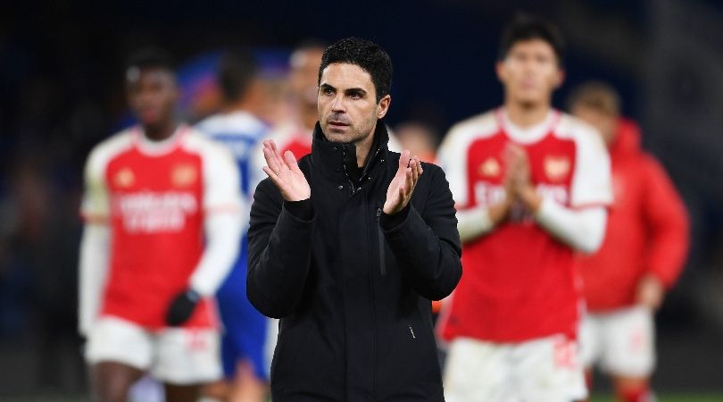 Arsenal manager Mikel Arteta applauds after a game against Chelsea in October 2023.