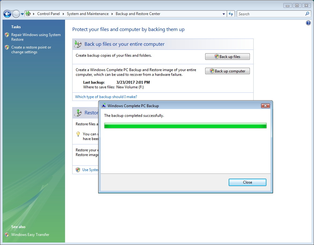 Программа для сохранение паролей для Windows. Windows Vista restore System Screen.