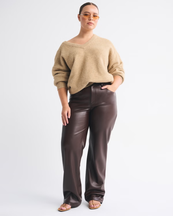 Abercrombie & Fitch, Curve Love High Rise 90s Relaxed Vegan Leather Pant