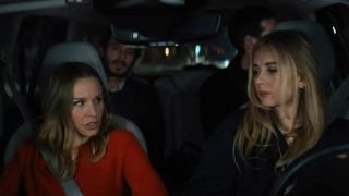 Kristen Bell, Justine Lupe, Adam Brody, and Timothy Simons in a car in Nobody Wants This