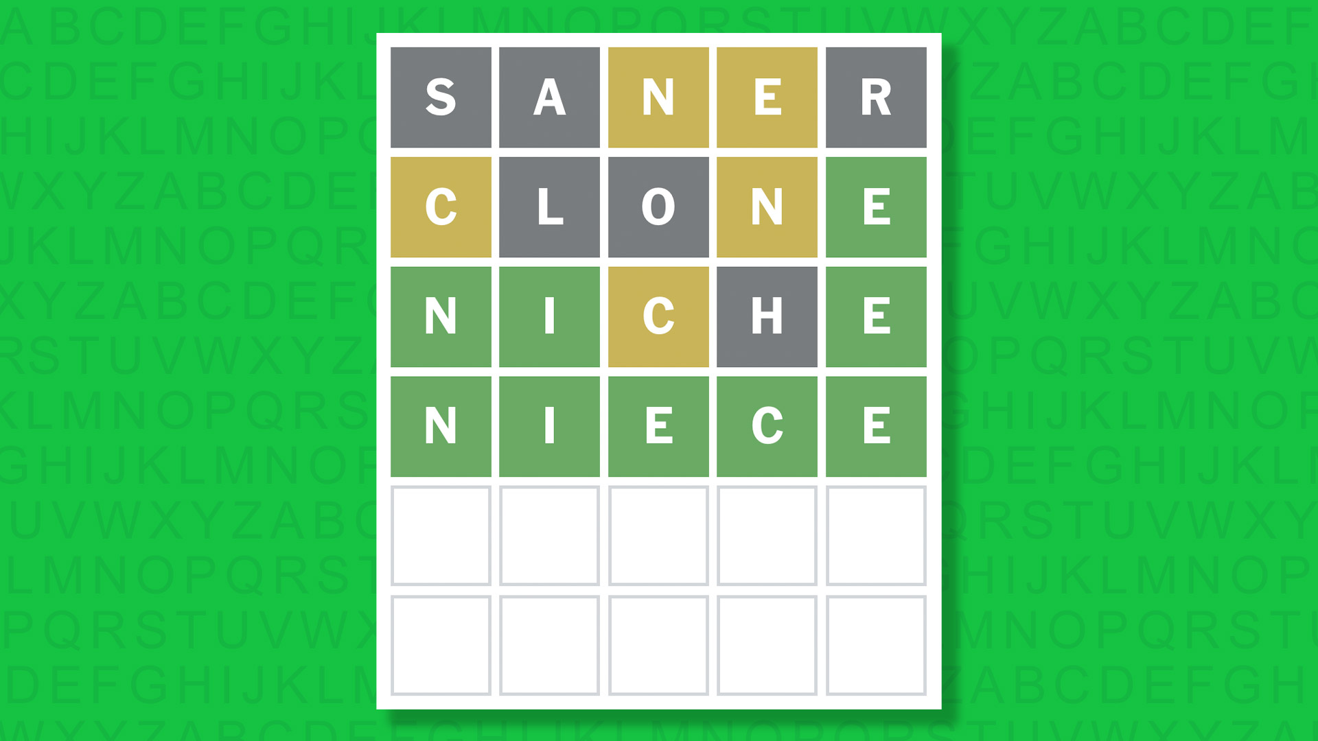 NYT Wordle answer for game 1800 on a green background