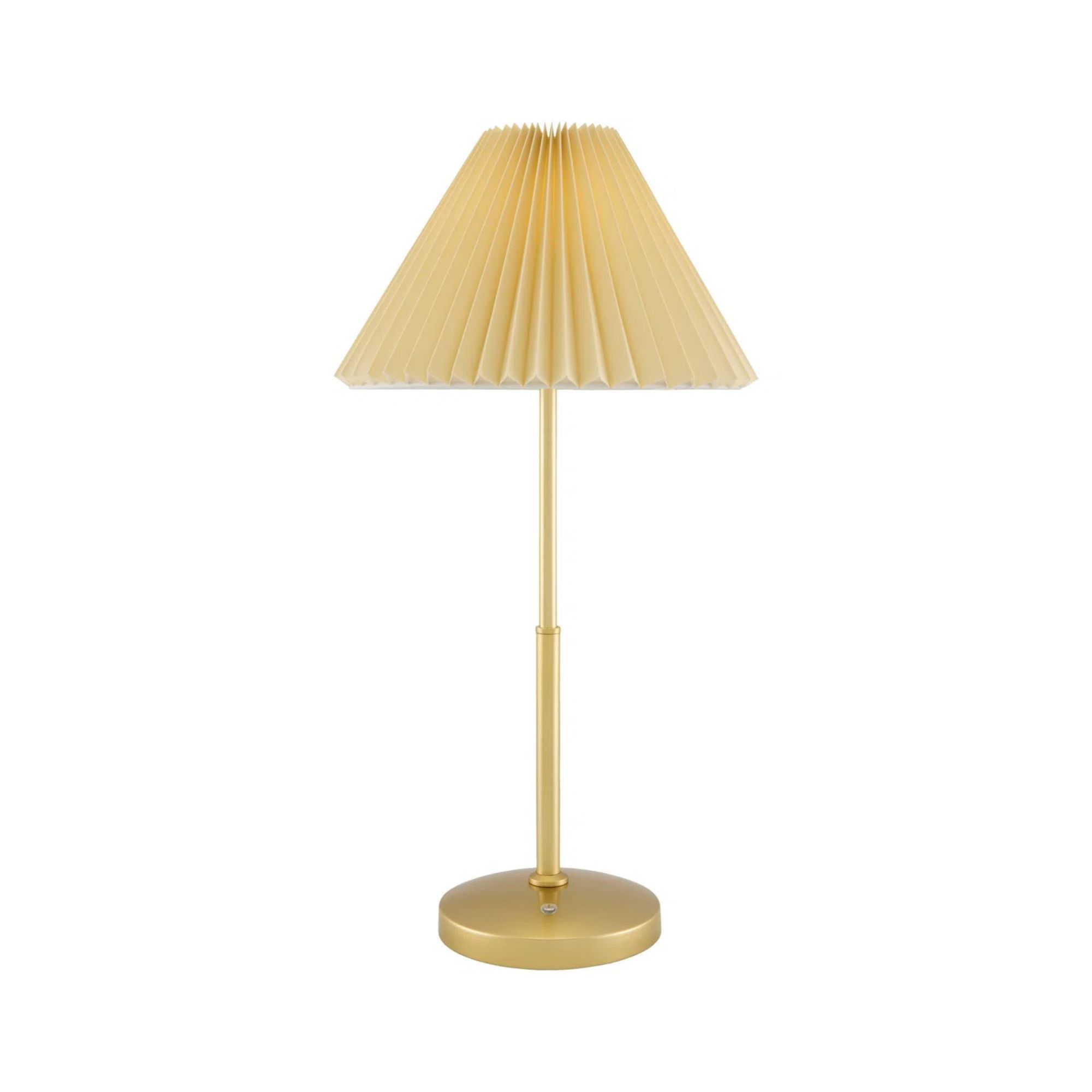 Lamp with gold base and pleated cream shade