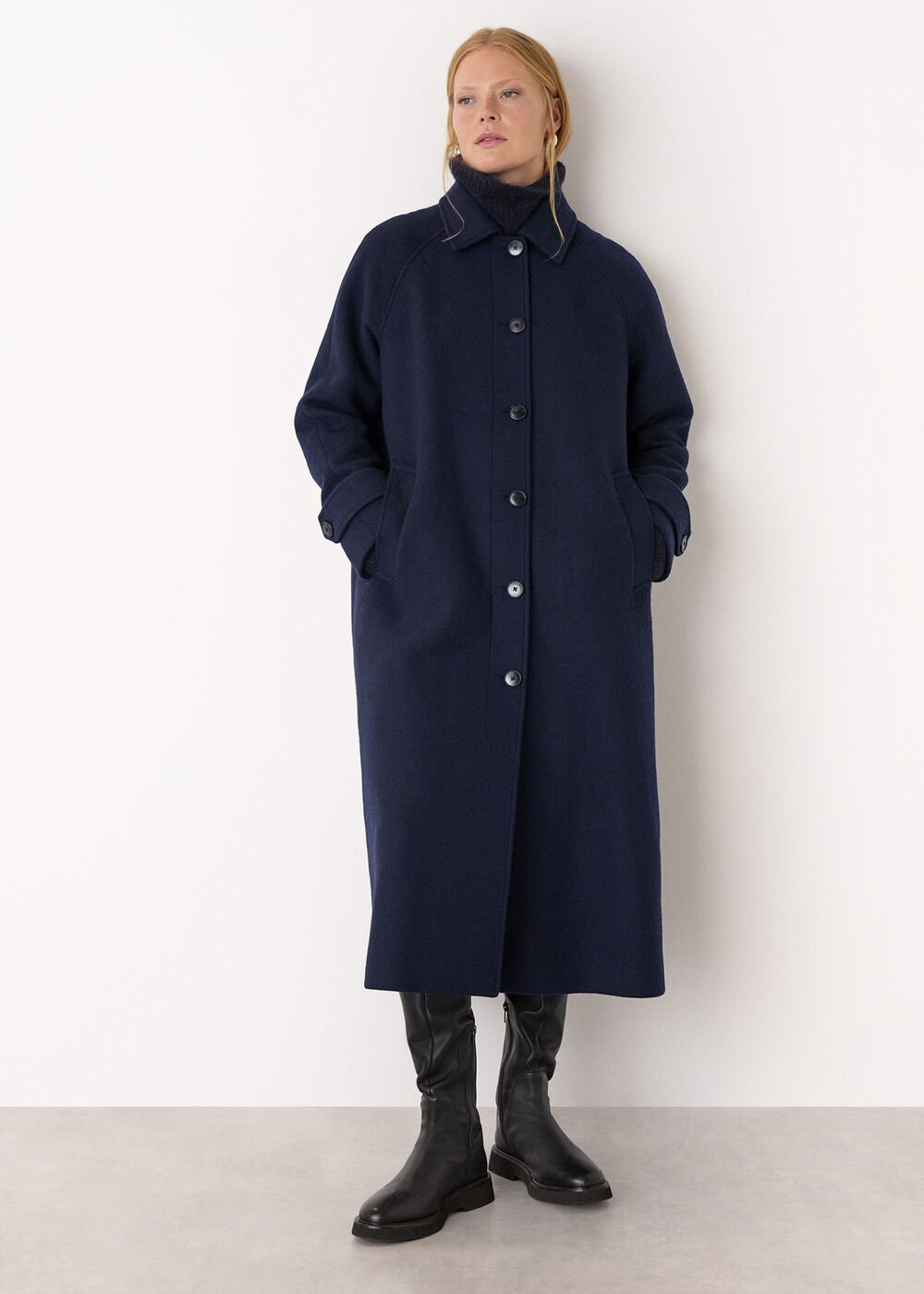 Navy Long Wool Car Coat