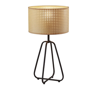 table lamp with minimalist frame and cane shade