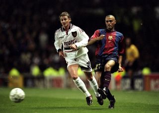 Luis Enrique in action against Manchester United in the Champions League in 1998.