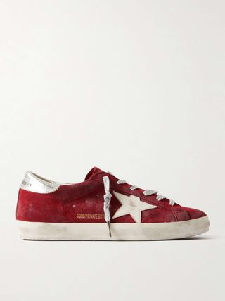 Super-Star Distressed Metallic Leather-Trimmed Suede Sneakers