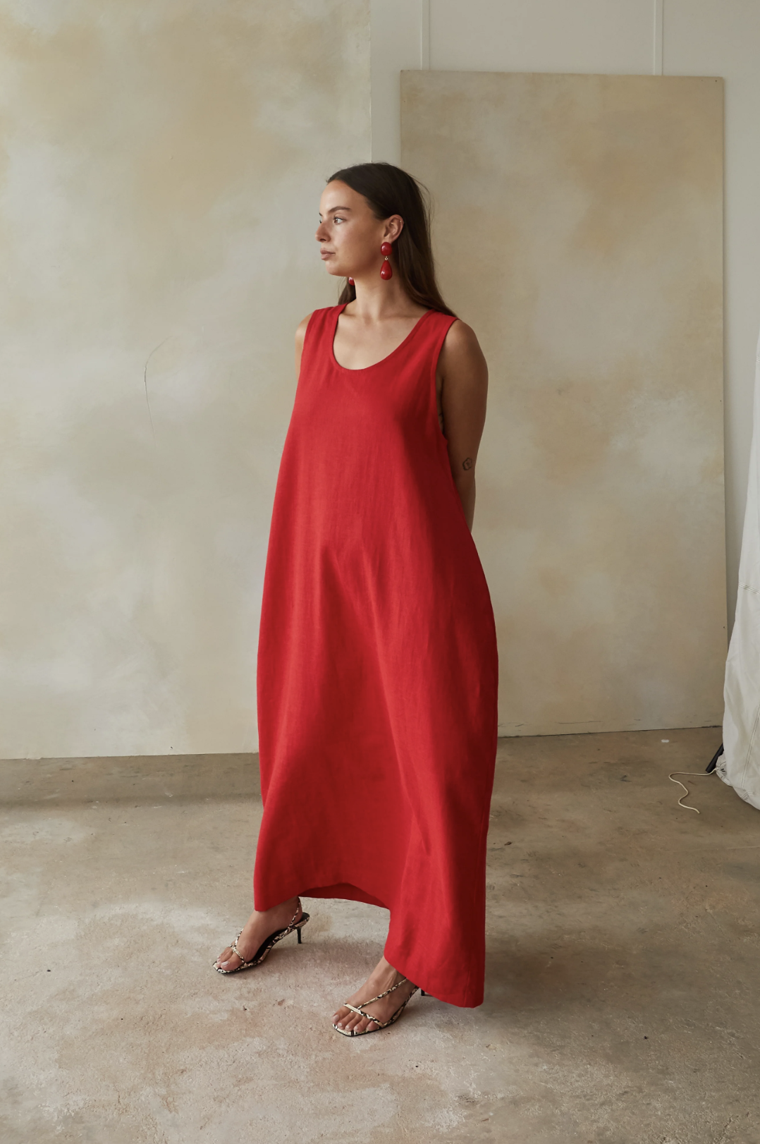 CURATE & ROTATE, Ready to Ship Curate & Rotate Red Linen 'margo' Dress