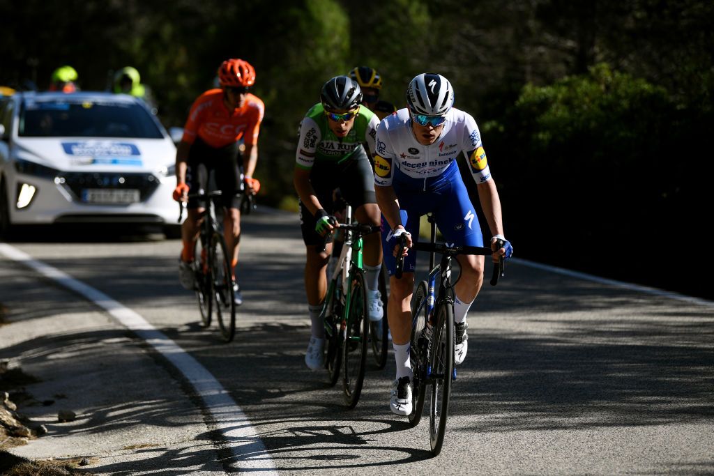 CULLERA SPAIN FEBRUARY 06 Rmi Cavagna of France and Team Deceuninck QuickStep Alvaro Morta of Spain and Team Caja RuralSeguros RGA Alessandro De Marchi of Italy and CCC Team Jos Van Emden of The Netherlands and Team JumboVisma Hector Saez of Spain and Team Caja RuralSeguros RGA during the 71st Volta a la Comunitat Valenciana 2020 Stage 2 a 181km stage from Torrent to Cullera 181m VueltaCV VCV2020 on February 06 2020 in Cullera Spain Photo by David RamosGetty Images