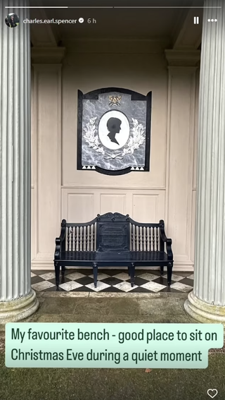 Earl Spencer shares a photo of a black bench in front of a memorial to Princess Diana