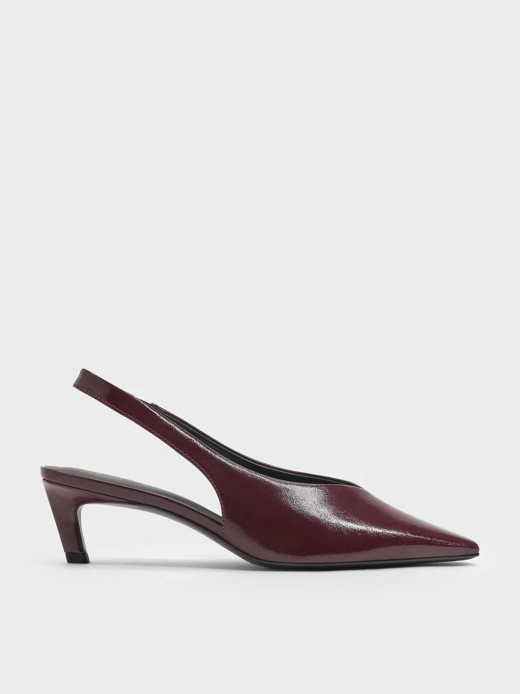 Burgundy pointed slingback heel