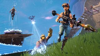 best battle royale games: a female Fortnite character fleeing from attack