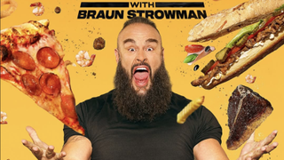 WWE star surrounded by junk food in Everything on the Menu with Braun Strowman 2025 TV food and travel show