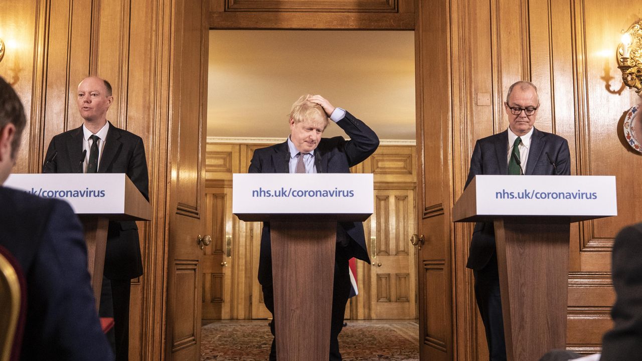 Boris Johnson at the first daily Covid press briefing