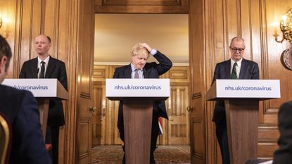 Boris Johnson at the first daily Covid press briefing