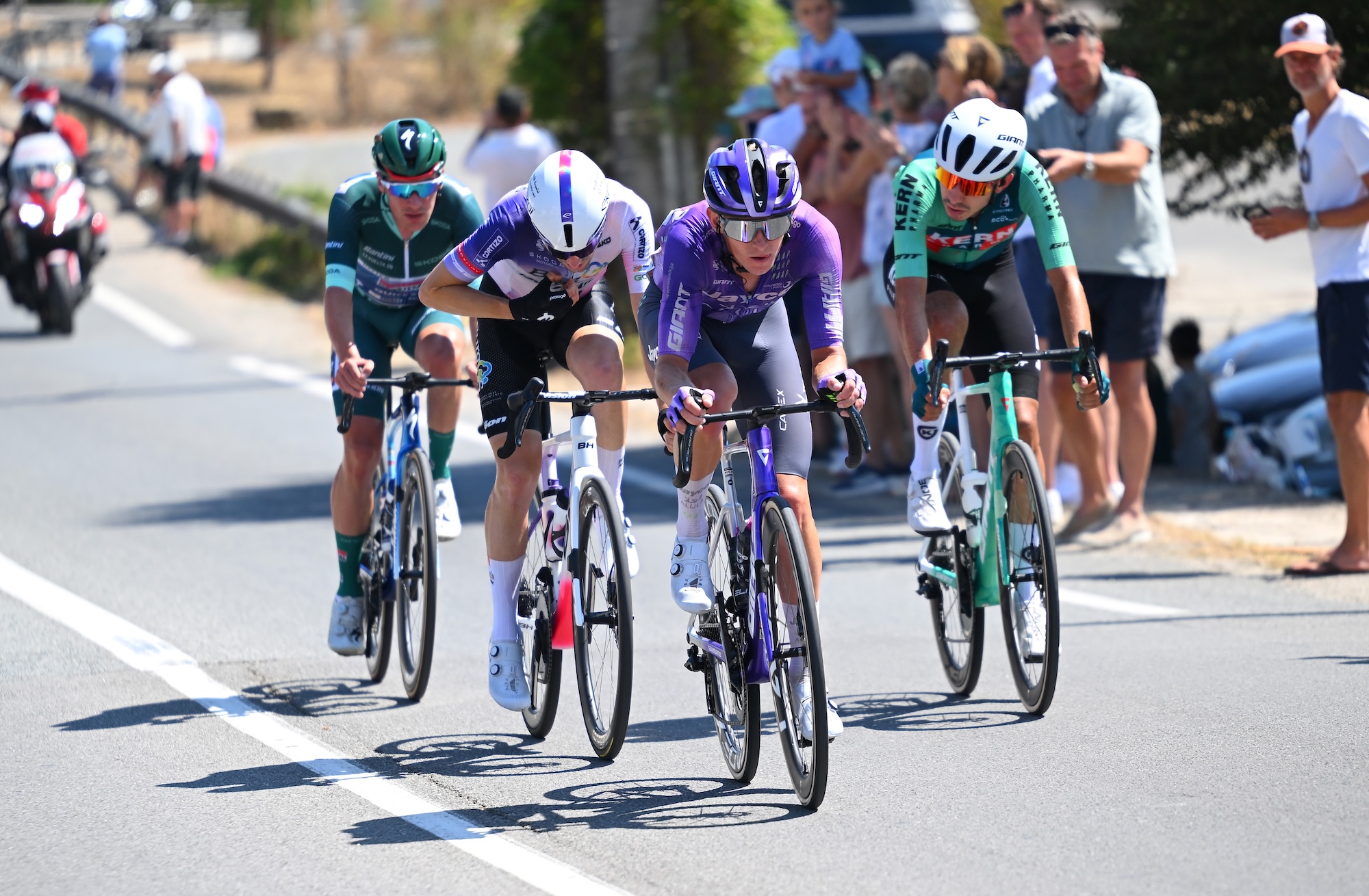 Ethan Hayter,, Sinuhe Fernandez, Koen Bouwman, Diego Uriarte compete in the breakaway during the La Vuelta
